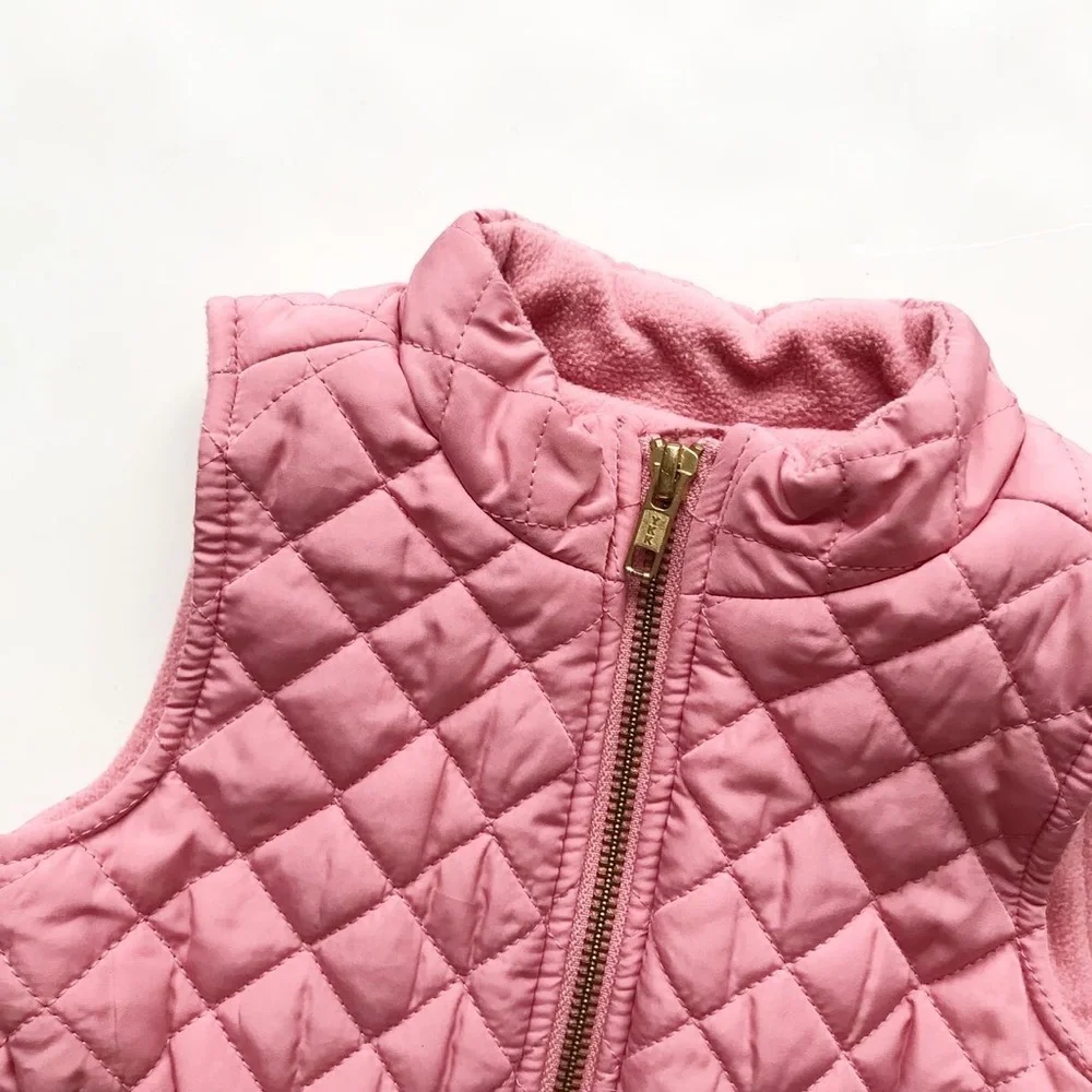 Old Navy pink fleece lined quilt stitched vest EUC 12-18 months